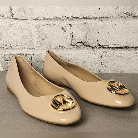 Michael Kors Fulton Nude Patent Leather Ballet Flats Gold MK Logo 6M - Picture 7 of 14